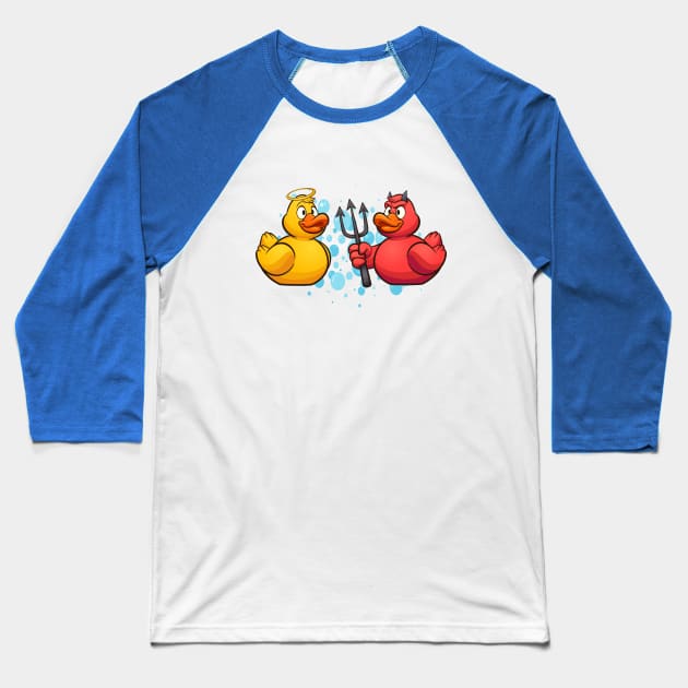 Bubble Bath Angel Vs Devil Duckies Baseball T-Shirt by KarmicKal